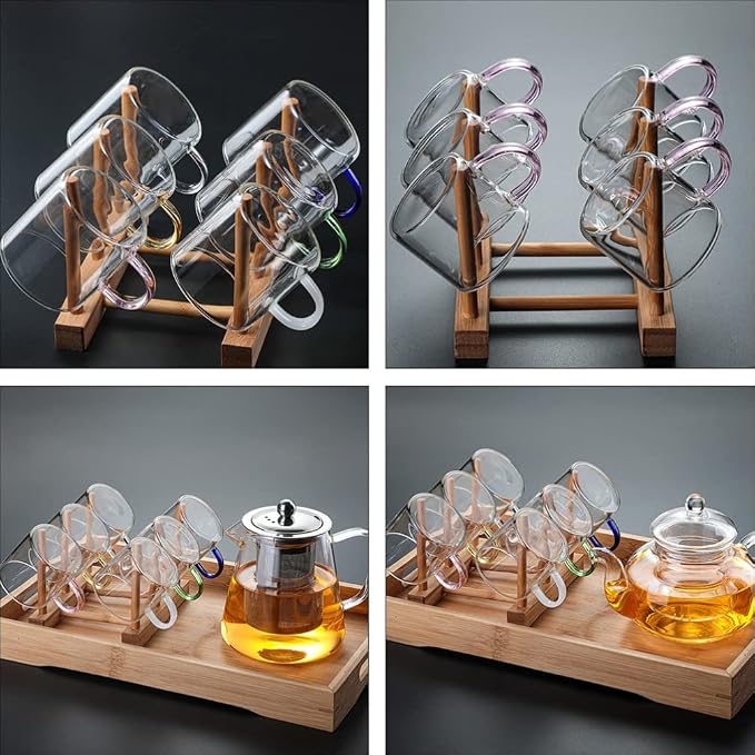 Wakauto Bottle Drying Rack Cup Drying Stand Bamboo Cup Holder Saucer Dish - Image 6