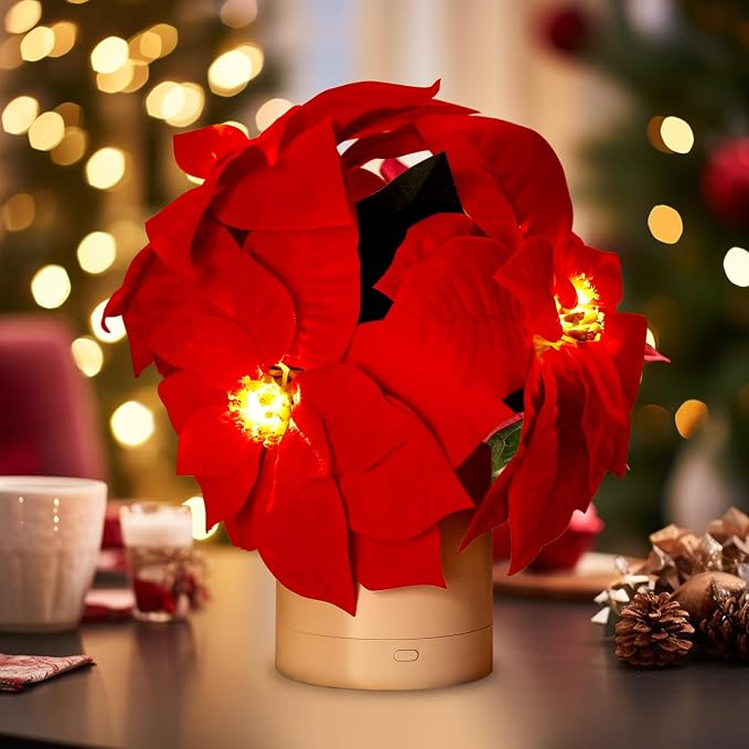 WSYEAR Red Poinsettias Artificial Christmas Flowers Lamp - Image 6