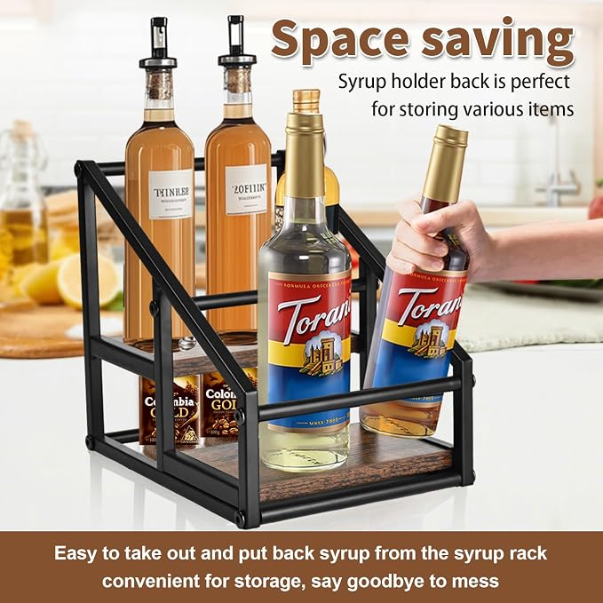 YQBRAO Coffee Syrup Rack Organizer, Liquor Bottle Display Shelf, 2-Tier 4 - Image 6