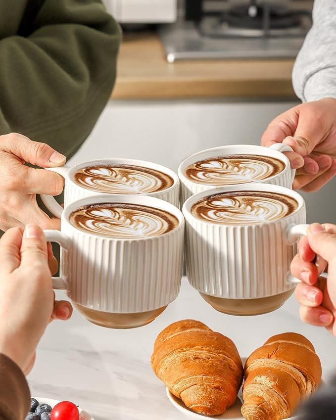 Ceramic Coffee Mugs with Stand, 15 Oz Stackable Coffee Cups Set of 4 - Image 6