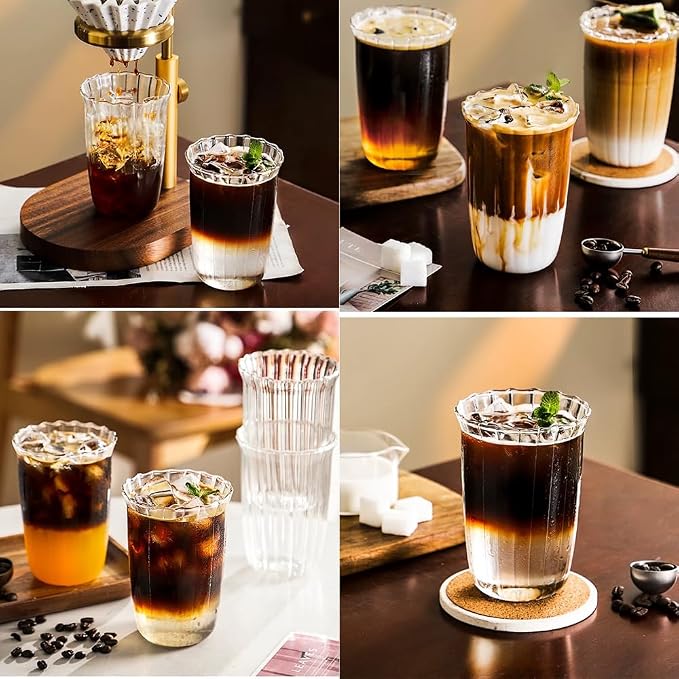 2 Pcs Drinking Glasses Coffee Cup, 13oz Glassware Set, Iced Coffee Glasses - Image 2