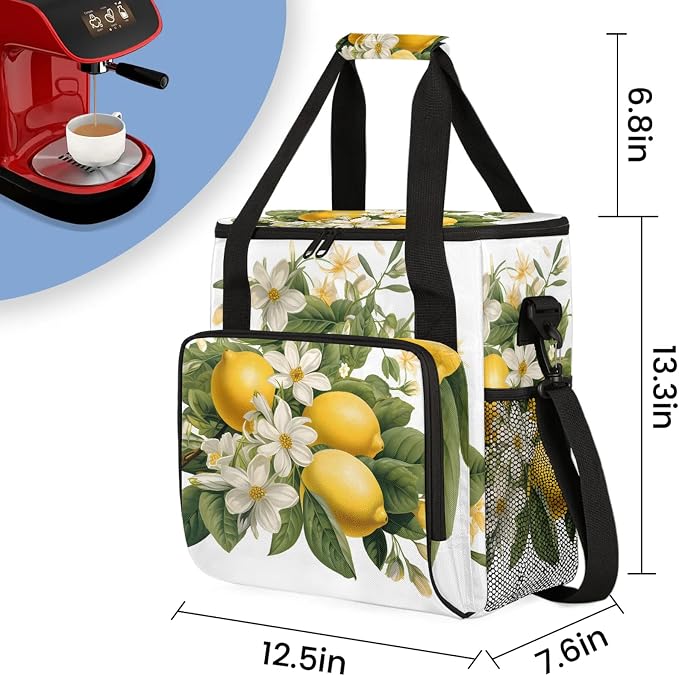 Lemon Flower Coffee Maker Carring Bag, Large Insulated Storage Organizer Case - Image 2