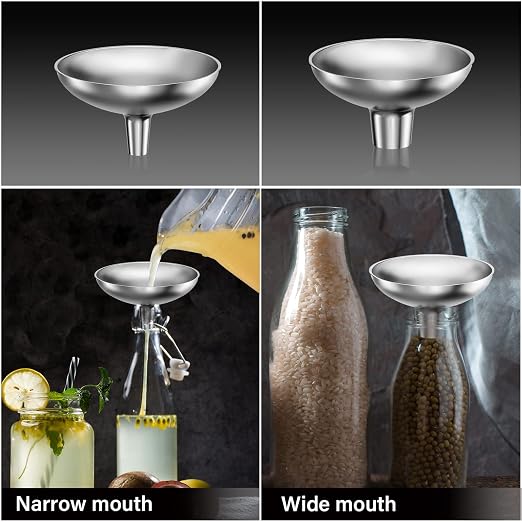 Serinar Stainless Steel Funnel, 2 Large and Small Mouth Filling Kitchen funnels - Image 4