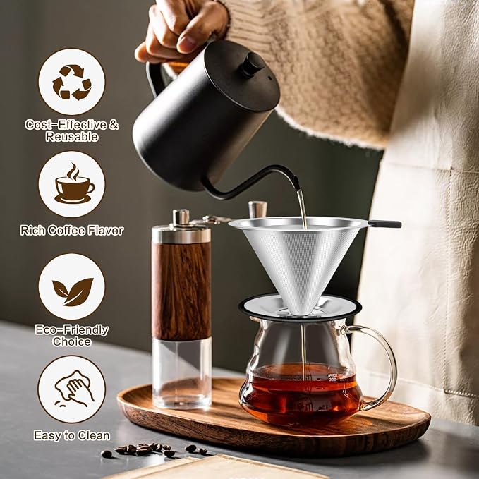 Pour Over Coffee Dripper, Stainless Steel Coffee Filter, Paperless Reusable - Image 3