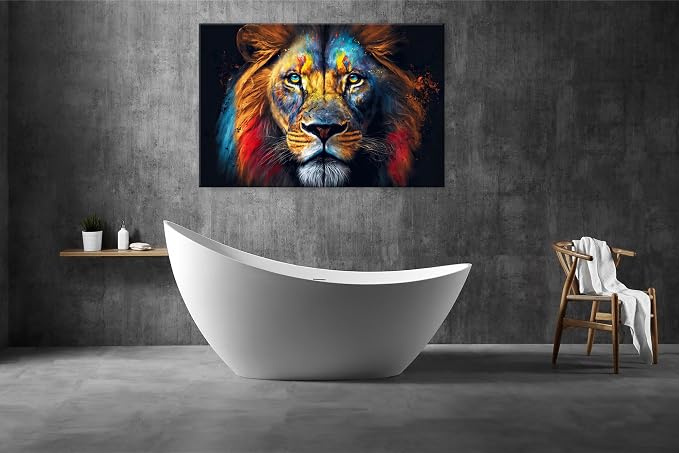 Framed Colorful Lion Wall Art Wildlife Animals Pictures Living Room Wall Decor - Image 3