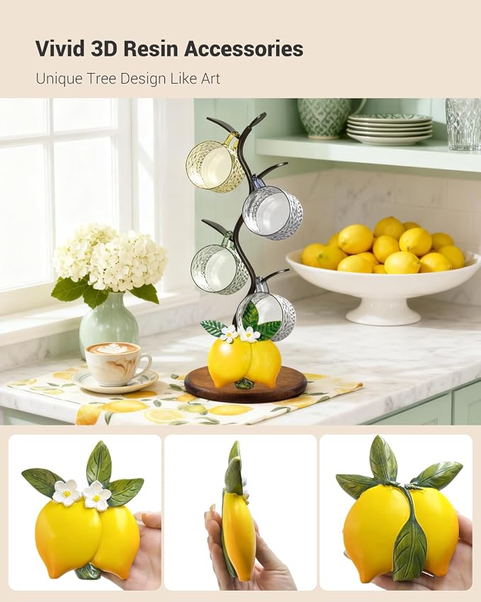 GAJ Lemon Mug Holder Tree Coffee Cup Holder, Countertop Yellow Lemon Themed - Image 3