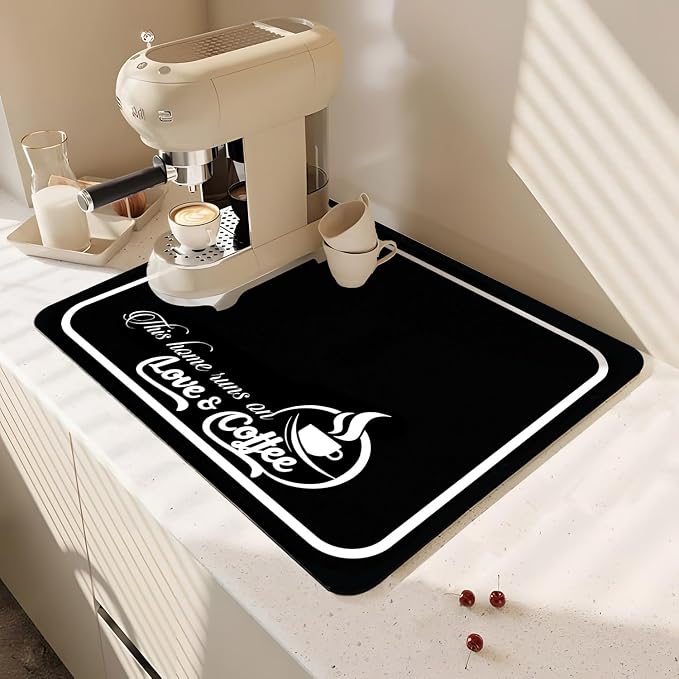 Coffee Bar Mat Rubber Dish Drying Mat by PtRug