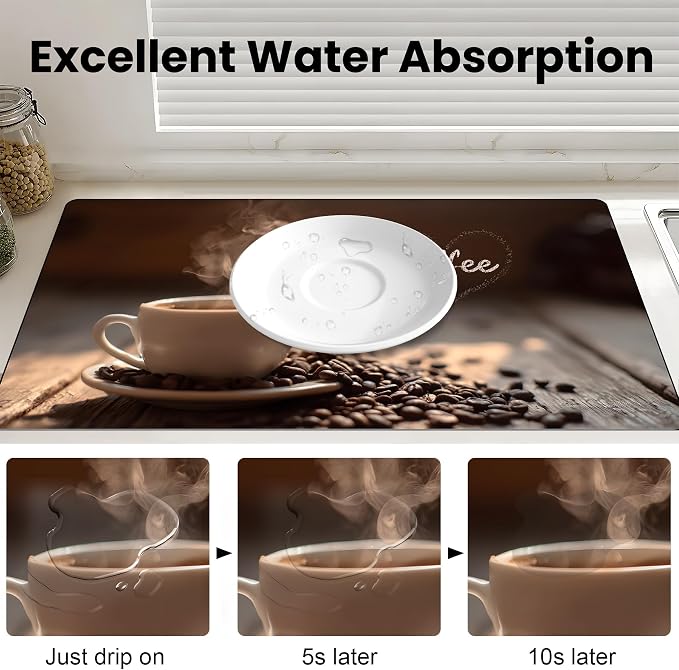 BVBOX 17" x 32" Coffee Bar Mat, Absorbent Dish Drying Mat Cuttable Hide Stain - Image 5