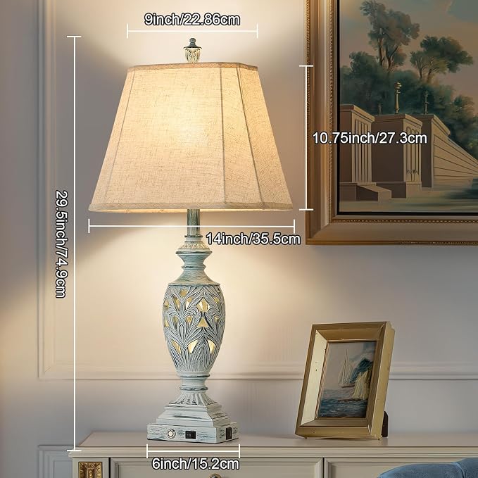 29.5"H Touch Control Traditional Table Lamp Set of 2, Vintage Bedside Lamp - Image 6