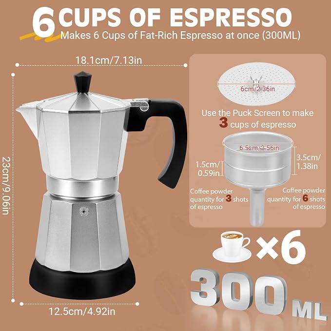 Silver Aluminum Electric Moka Pot, 3 or 6 Cups Espresso Maker - Image 5