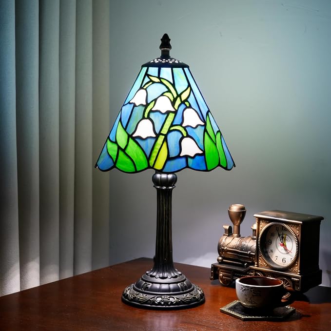 Tiffany Lamp Stained Glass Table Lamp Lily of The Valley 8X8X14 Inches Living - Image 2