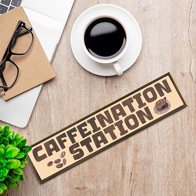 Farmhouse Coffee Bar Decor, Rustic Wood Caffeination Station Sign - Image 7