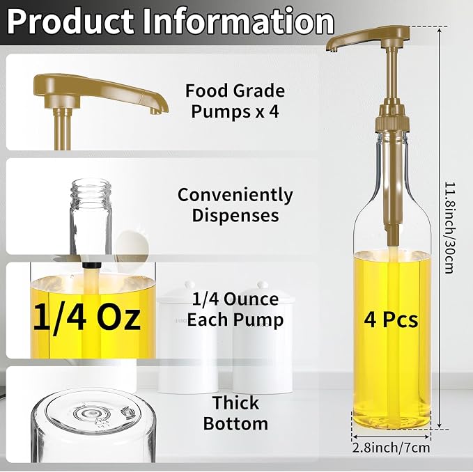 4 Pcs Coffee Syrup Dispenser, 750ml Syrup Bottles, Syrup Dispenser - Image 2