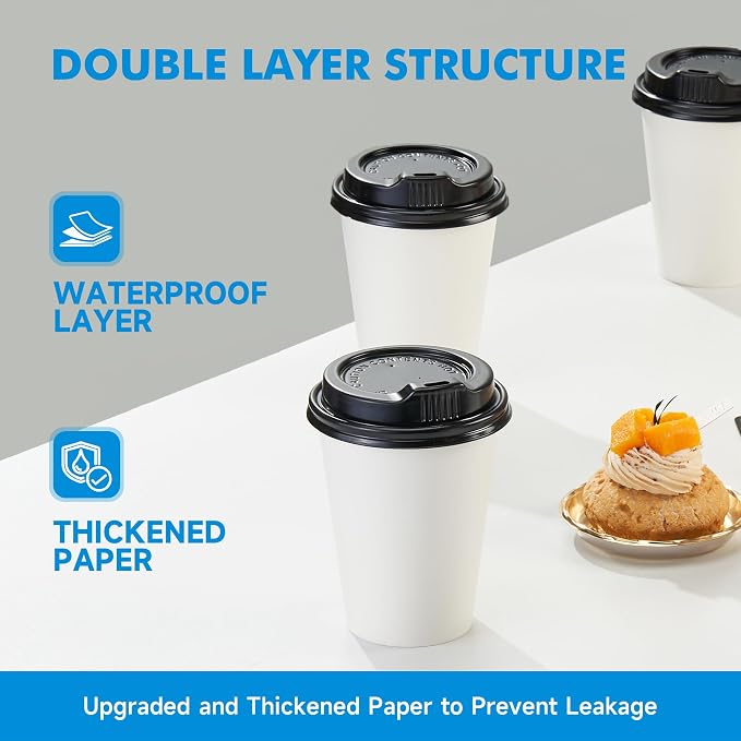 RACETOP 100 Pack 12 oz Disposable Paper Coffee Cups - Image 5