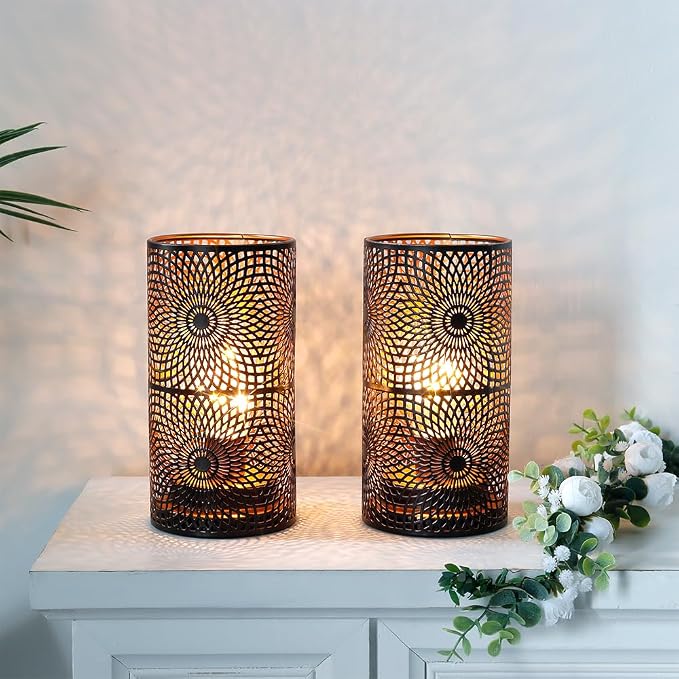 JHY DESIGN Set of 2 Black Table Metal lamp Battery Powered Cordless Accent Light - Image 7
