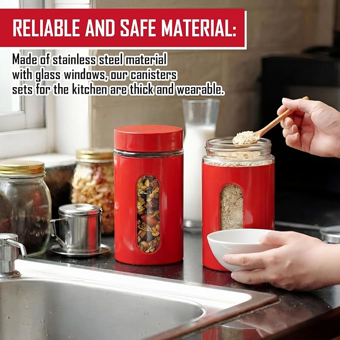 Patelai 6 Pack Kitchen Canisters Set 20 oz Airtight Stainless Steel Canister - Image 5