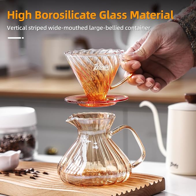 Bincoo Pour Over Coffee Maker Set, 650ML Borosilicate Glass Carafe - Image 2