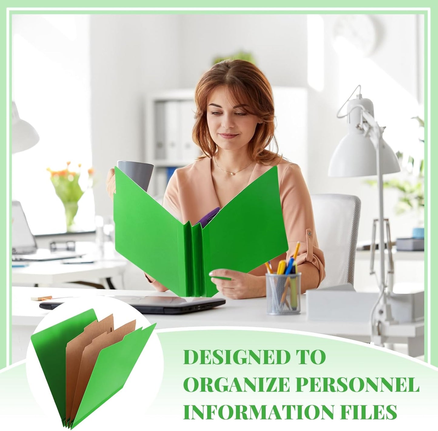 60 Pcs Classification Folders Letter Size, 2 Divider Pressboard File Folders with 3. 5 Inch Expansion, 2 Prongs Fastener, Heavy Duty Office File Organizers for Teachers, Medical (Green)