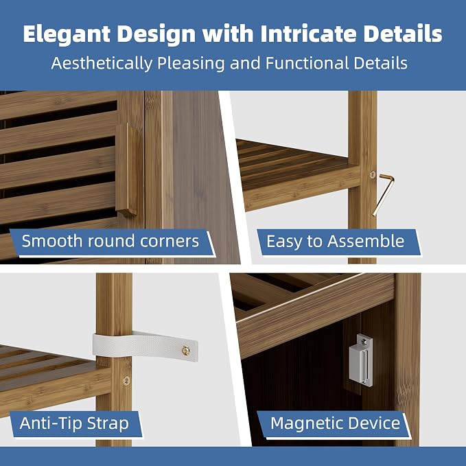 HITNET Bathroom Cabinet, Bamboo Floor Cabinet Freestanding Narrow Storage Unit - Image 7