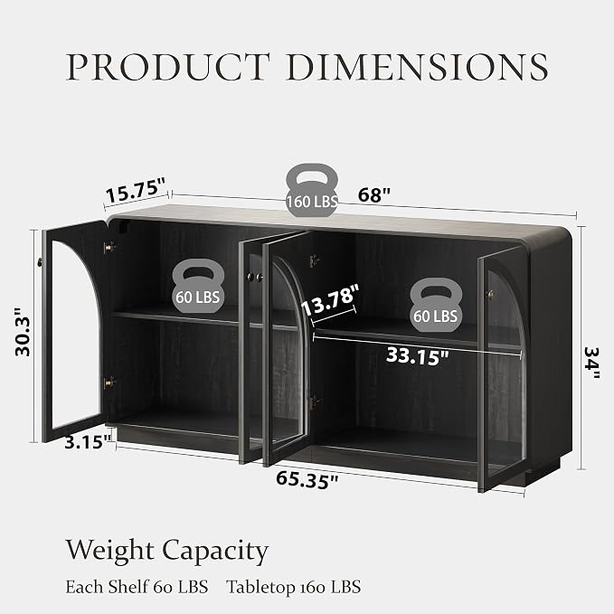 Sideboard Buffet Cabinet with Storage, Modern Coffee Bar Liquor Cabinet w/2 - Image 2