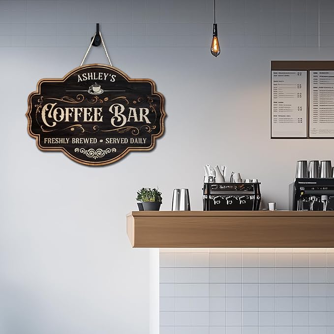 THUYPT Personalized Coffee Sign, Coffee Wooden Sign Plaque Wall Hanging Coffee - Image 6