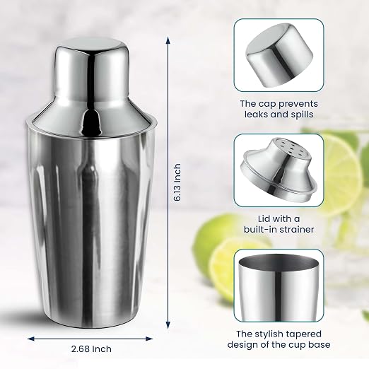 OCS Parts 3-Piece Stainless Steel Cocktail Shaker | 8-Ounce | Makes Perfect - Image 2