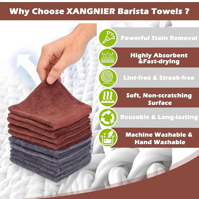 XANGNIER 12 Pack Barista Towels-Professional Microfiber Coffee Cleaning Cloth - Image 3