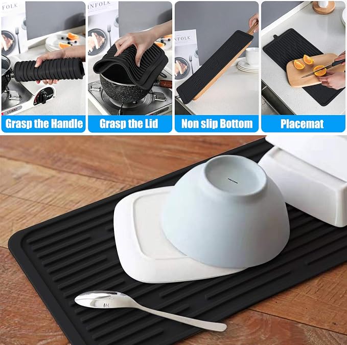 Silicone Dish Drying Mat 18”x8”, Heat Resistant Trivets - Image 3