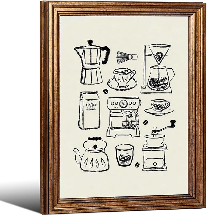 Gold Framed Modern Kitchen Wall Art 08x10 inch Black and White Minimalist by Unknown