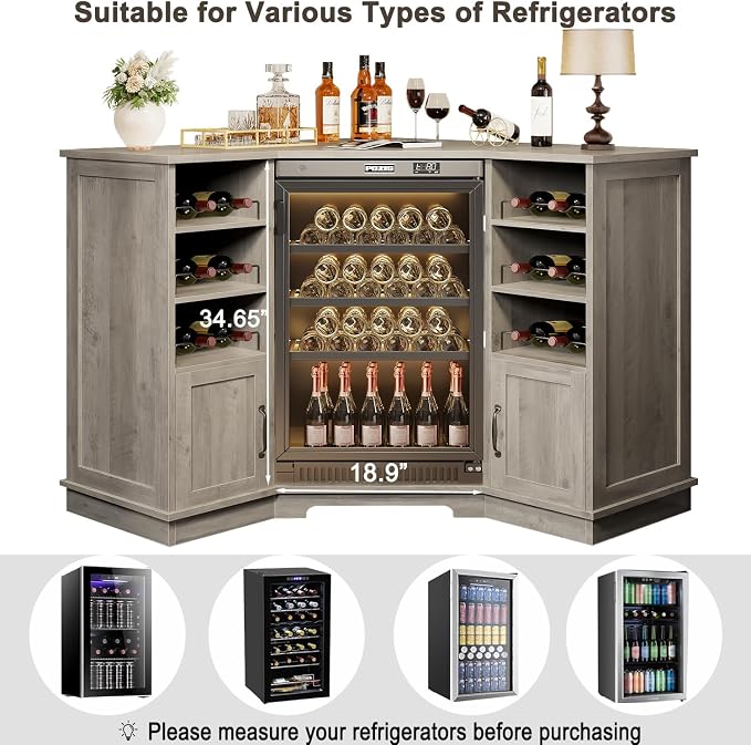 HSH Corner Bar Cabinet with Mini Fridge Space, Modern Wood Bar Cabinet with - Image 6