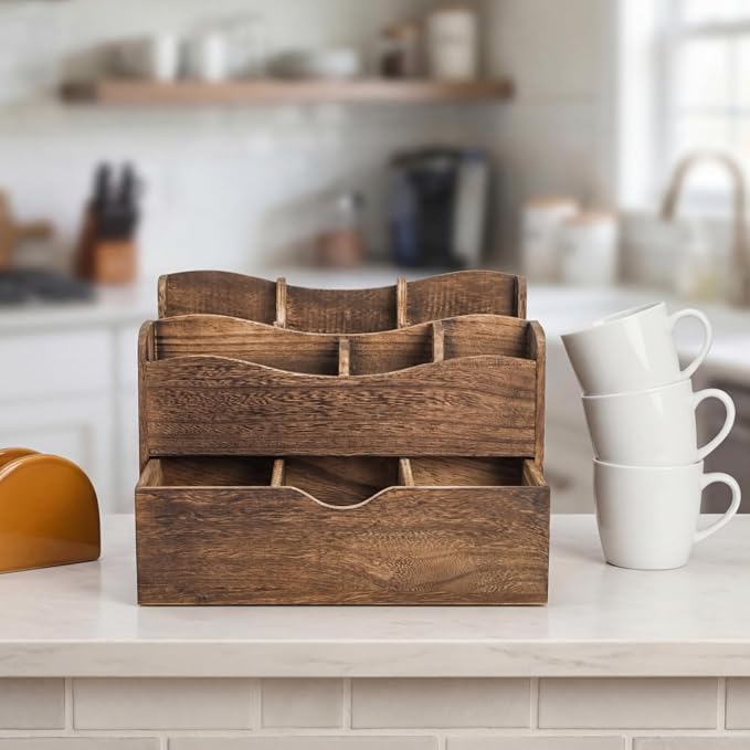 Coffee Station Organizer, Wood Countertop Coffee Bar Supplies Caddy - Image 7