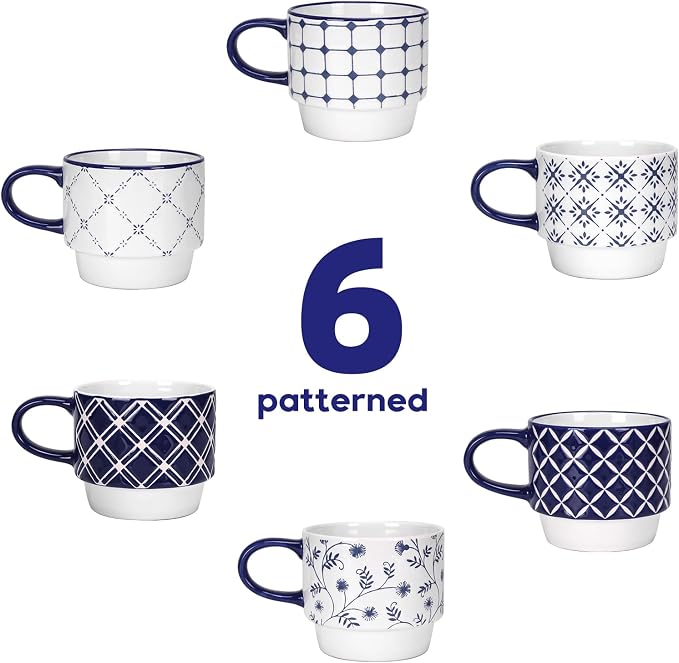 Schliersee 12 OZ Stackable Ceramic Coffee Mugs set of 6, Geometric Floral - Image 9