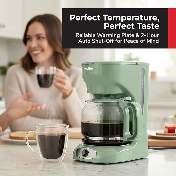 MUELLER HOME 12-Cup Drip Green Coffee Maker, Borosilicate Carafe, Reusable - Image 3