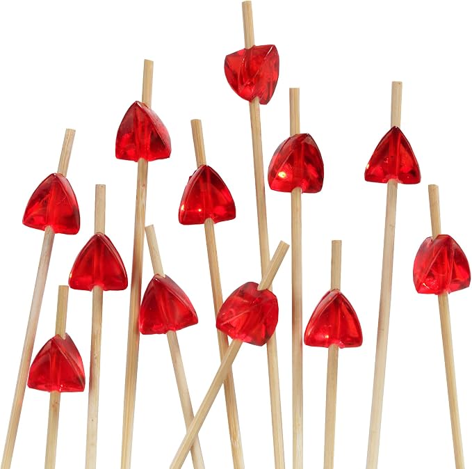 BambooMN 5.9" Decorative Acrylic Red Gem End Bamboo Cocktail Fruit Sandwich by BambooMN