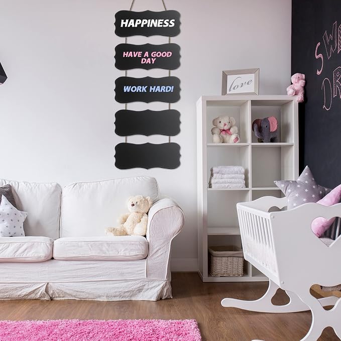 Gerrii 1 Set Double Sided Hanging Chalkboard Signs Rectangle Wooden Erasable - Image 6
