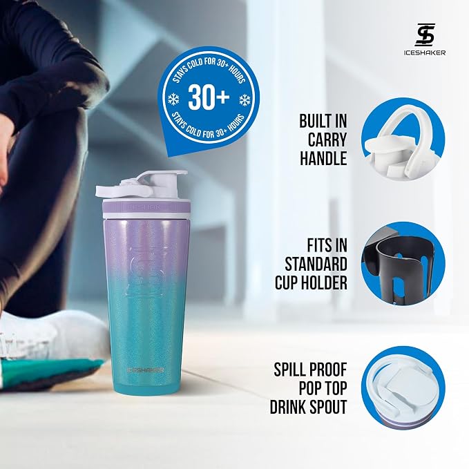 Ice Shaker Insulated Stainless Steel Shaker Bottle | 26oz, Mermaid | Cold - Image 3