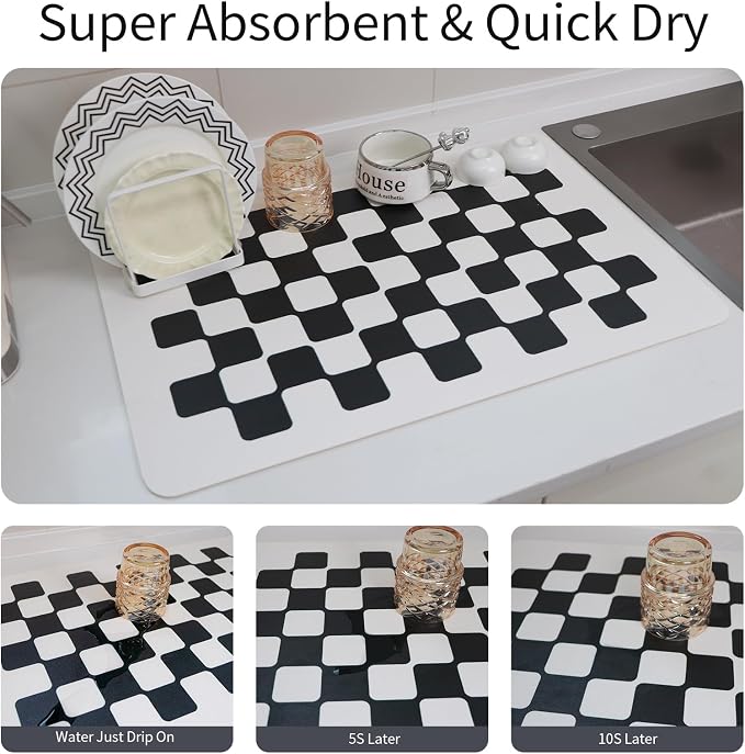 2PCS Checkered Dish Drying Mat 24''x16'' Water Absorbent Coffee Mat Dish Drying - Image 5