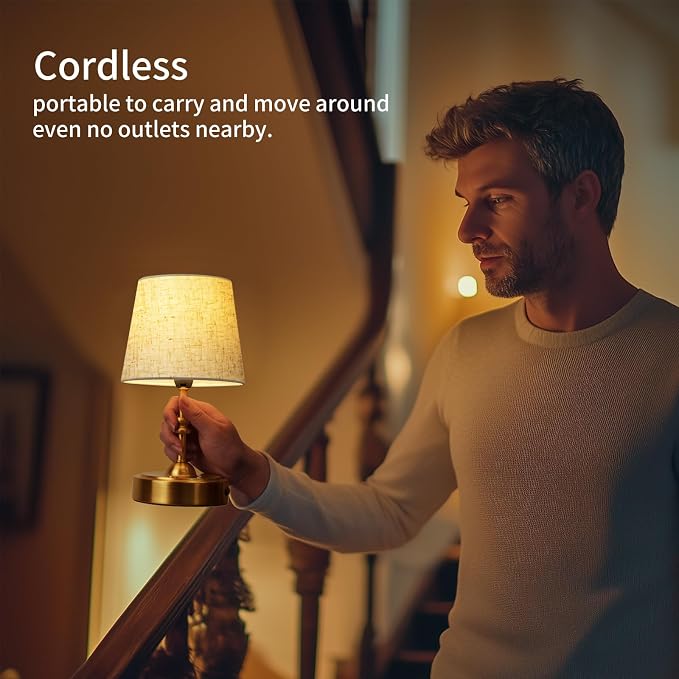 ONEWISH Small Cordless Lamp, Battery Operated Table lamp Dimmable, 4000mAh - Image 2