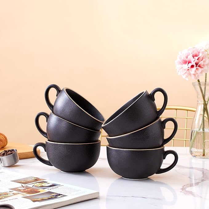 Coffeezone Set of 6 Cups Vintage Design 12 oz Professional Barista Ceramic - Image 3
