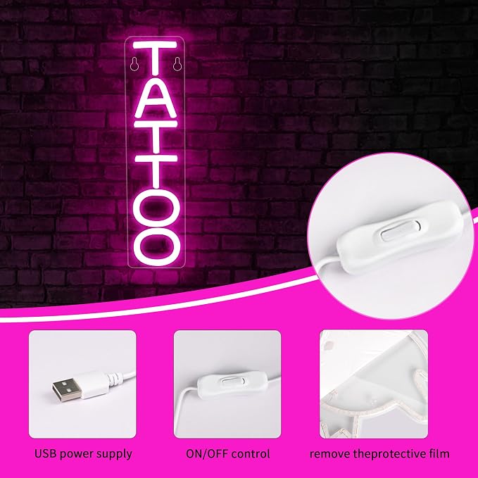 Tattoo Neon Sign for Wall Decor Text Led Neon Light for Business Decor Presents - Image 4