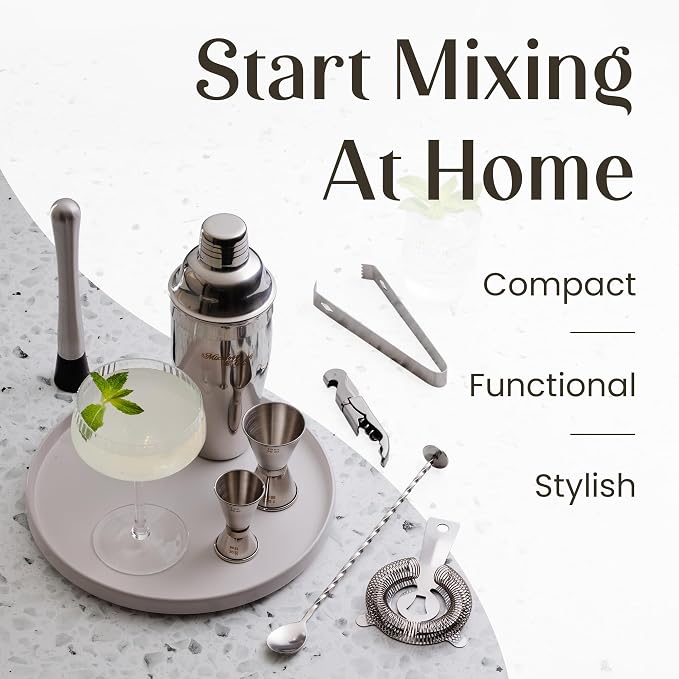 Mixology & Craft Rustic Cocktail Shaker Set – Includes Wood Stand, Complete - Image 2