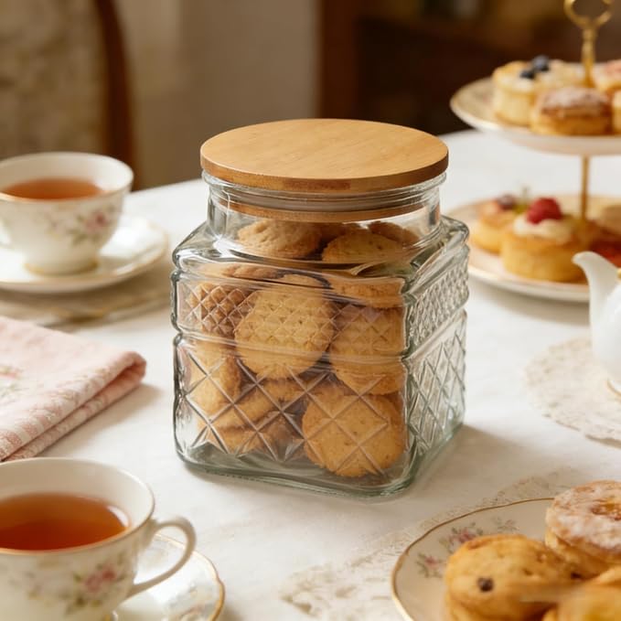 Glass Storage Canister with Airtight Lids, 20.3 FL OZ Thick Glass Candy Jar - Image 4