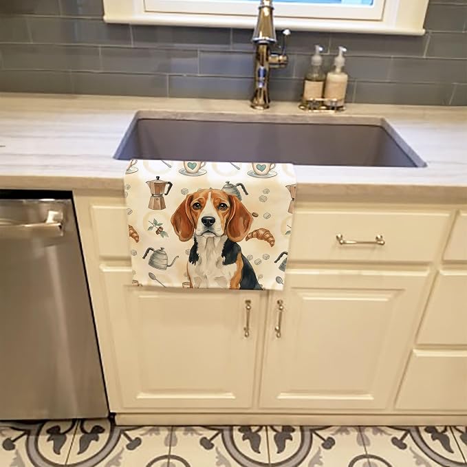 Caroline's Treasures Beagle Coffee Bar Kitchen Towel Velour Plush Front and - Image 2
