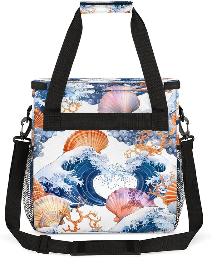 Nautical Coastal Starfish Seashell Coffee Maker Carring Bag, Large Insulated - Image 5
