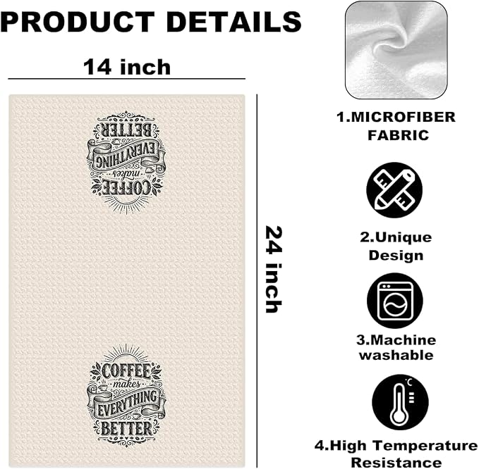 Coffee Makes Everything Better Kitchen Towels, Coffee Lover Gifts Reusable Dish - Image 2