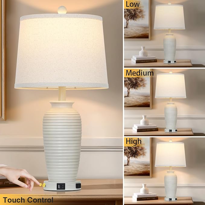 CINSARY 25" Vintage Farmhouse Jar Table Lamps, Single Rustic Bedside Lamp - Image 5