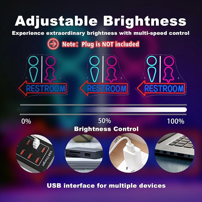 Restroom with Arrow Neon Signs for Wall Decor Dimmable LED Gender Bathroom Sign - Image 7