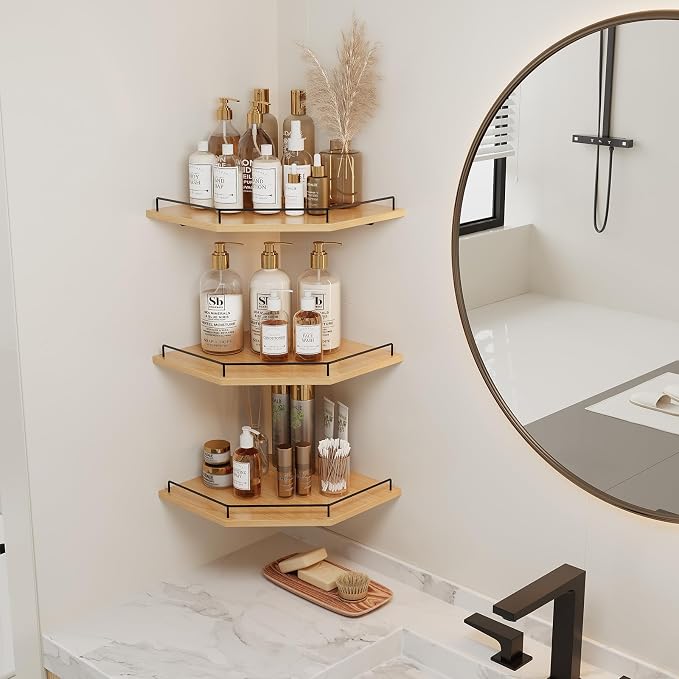 JJL Corner Shelf Wall Mounted, 12 Inches 3-Tier Floating Corner Shelf, Hexagon - Image 5