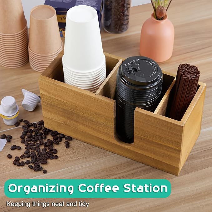 ALELION Large Acacia Wood Coffee Cup Organizer - Image 3
