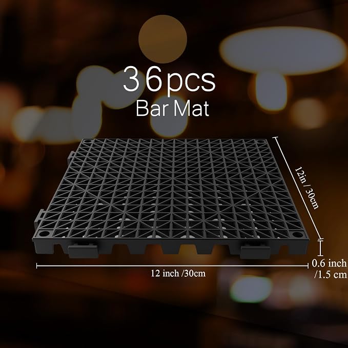 Tioncy 36 Pcs Bar Countertop Supplies Interlocking Mats 12 x 12 Inch Black - Image 2